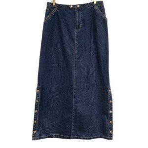 Vintage 90's Y2K Women's M Style Denim Maxi Skirt Snap Side Details Front Zipper